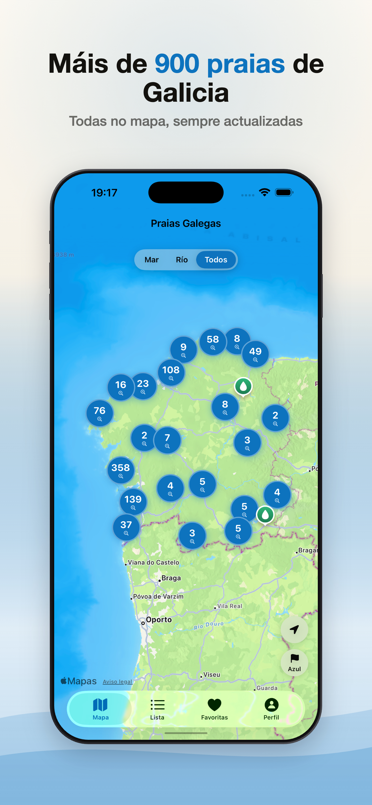 Mapa con máis de 900 praias de Galicia na app Praias Galegas